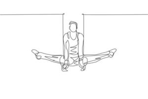um único desenho de linha de jovem ginasta bonito exercitando ilustração vetorial gráfico de anéis estáveis. estilo de vida saudável e conceito de esporte atlético. design moderno de desenho de linha contínua vetor