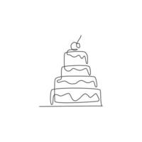 único desenho de linha contínua de bolo de aniversário estilizado com arte de cobertura de frutas cereja. conceito de confeitaria de pastelaria. ilustração gráfica vetorial moderna de desenho de uma linha para loja de bolos vetor