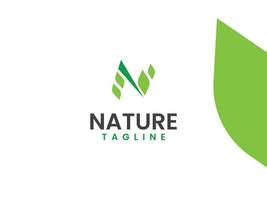 modelo de logotipo de natureza, letra n e conceito de folha vetor