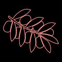imagem de estilo plano de ilustração vetorial de cor vermelha de ramo de oliveira neon vetor