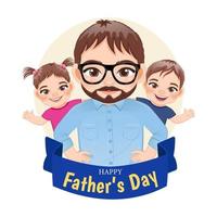 pai feliz com um filho e um vetor de personagem de desenho animado de filha. design de modelo de cartão de dia dos pais feliz