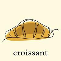 simplicidade croissant pão à mão livre desenho plano de linha contínua. vetor