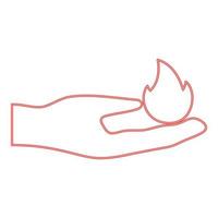 mão de neon em estilo plano de imagem de ilustração vetorial de cor vermelha de fogo vetor
