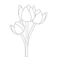 design de vetor de clipart de ramo de flor de tulipa em fundo preto e branco isolado