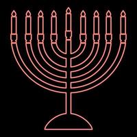 menorá neon para hanukkah ícone cor preta em círculo vermelho cor ilustração vetorial imagem de estilo plano vetor