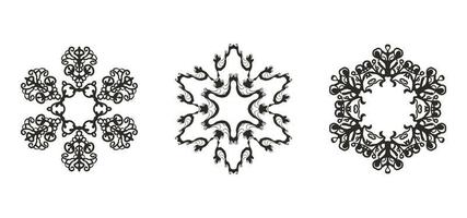 flocos de neve grande conjunto de ícones. coleção de silhueta de cristal de floco. feliz ano novo, natal, natal. neve, feriado, clima frio, geada. elementos de design de inverno vetor