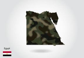 mapa do Egito com padrão de camuflagem, floresta - textura verde no mapa. conceito militar para exército, soldado e guerra. brasão, bandeira. vetor