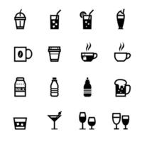 ícones de bebidas e ícones de bebidas com fundo branco