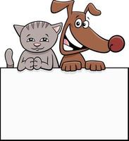 cão e gato dos desenhos animados com design gráfico branco singboard vetor