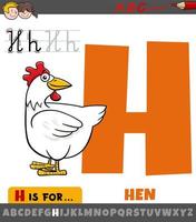 letra h do alfabeto com pássaro de fazenda de galinha dos desenhos animados vetor