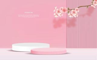 a plataforma de exposição com flores de cerejeira vetor