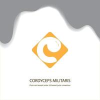 cogumelo médico do logotipo cordyceps militaris para uma alimentação saudável, desenhado à mão com ilustração vetorial de fundo branco. vetor