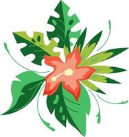 flor de hibisco e tropical deixa ilustração em vetor elemento isolado no fundo. buquê floral de selva de verão para estampas têxteis e cartões de convite de festa.