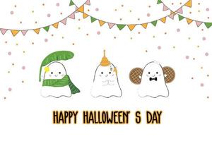 feliz festa do dia das bruxas, conjunto de bonito fantasma tailandês isolado no fundo branco. ilustração vetorial. vetor