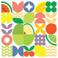 cartaz de arte de corte de frutas frescas de verão geométrico com formas simples coloridas. design de padrão de vetor abstrato plano estilo escandinavo. ilustração minimalista de uma maçã verde em um fundo branco.