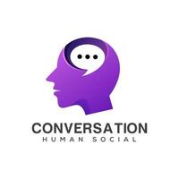 conversa logotipo social humano, consultoria, mídia social, falar falar, fórum, cabeça de pessoas com conceito de logotipo de bate-papo de bolha vetor
