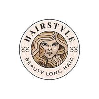 beleza garota de cabelo comprido para salão ou produto cosmético seu modelo de vetor premium de ilustração de logotipo de negócios
