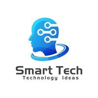 modelo de vetor de design de logotipo de ideias de tecnologia inteligente humana