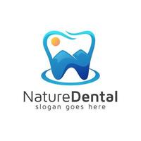 logotipo dental da natureza, montanha com conceito de logotipo de dente vetor