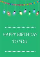 lâmpada de desenho gráfico brilhante com aniversário de texto para cartão ou papel para ilustração vetorial feliz aniversário decorativo fundo verde
