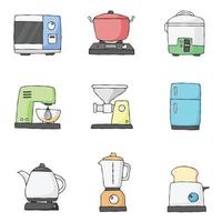 conjunto de utensílios de cozinha em vetor de estilo de desenho