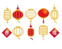 conjunto de suspensão de papel de lanterna chinesa, ilustração de design plano vetor