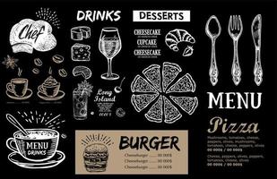 menu de restaurante, design de modelo... panfleto de comida. estilo desenhado à mão. ilustração vetorial. vetor