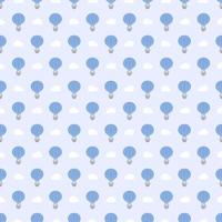 um padrão vetorial sem costura, um balão quente de ar azul é exibido em um fundo azul suave. vetor