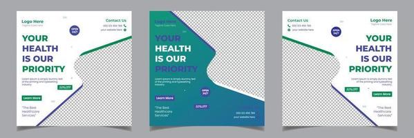 design de modelo de postagem de mídia social de panfleto quadrado de negócios corporativos de saúde médica vetor