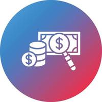 ícone de fundo gradiente de círculo de glifo de dinheiro de lupa vetor