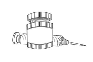 garrafa de remédio e ilustração vetorial de linha de seringa em fundo branco vetor