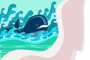 ilustração de baleia nadando nas ondas do mar