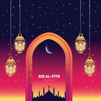 ilustração de luxo elegante eid mubarak e eid al-fitr com fundo brilhante vetor