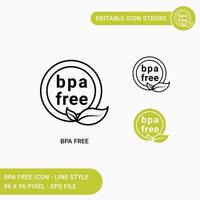 ícones livres de bpa definir ilustração vetorial com estilo de linha de ícone. conceito de plástico não tóxico bpa. ícone de traçado editável em fundo branco isolado para web design, interface de usuário e aplicativo móvel vetor