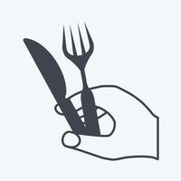 ícone segurando garfo e faca. adequado para o símbolo de ações de mão. estilo de glifo. design simples editável. vetor de modelo de design. ilustração de símbolo simples