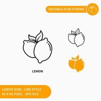 ícones de limão definir ilustração vetorial com estilo de linha de ícone. conceito de frutas frescas de limão. ícone de traçado editável em fundo branco isolado para web design, interface de usuário e aplicativo móvel vetor