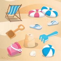conjunto de acessórios de verão e brinquedos de praia, ícones vetoriais vetor