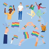 feliz mês do orgulho conjunto de ícones de vetor lgbt incluindo bandeiras de arco-íris