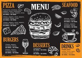 menu de restaurante, design de modelo... panfleto de comida. estilo desenhado à mão. ilustração vetorial. vetor