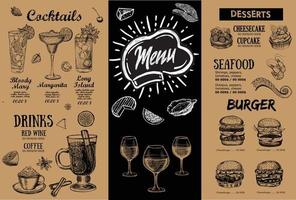 menu de restaurante, design de modelo... panfleto de comida. estilo desenhado à mão. ilustração vetorial.