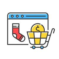 ícone de cor do site da loja online. mercado de compras on-line. negócio de comércio na Internet. compra de mercadorias pelo site. vendedor de e-commerce. pagamento por computador. compra digital. ilustração vetorial isolada vetor