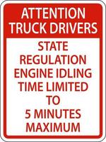 motoristas de caminhão tempo ocioso 5 minutos assinam em fundo branco vetor
