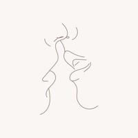 desenho de arte de linha contínua de beijos em um estilo minimalista moderno vetor