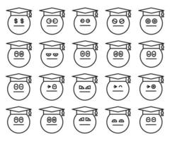 conjunto de emoticons de linha de estudante