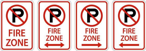 nenhuma zona de incêndio de estacionamento, seta dupla, seta para a direita, sinal de seta para a esquerda no fundo branco vetor