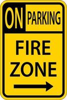 nenhuma zona de incêndio de estacionamento, sinal de seta para a direita no fundo branco vetor