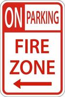 nenhuma zona de incêndio de estacionamento, sinal de seta para a esquerda no fundo branco vetor