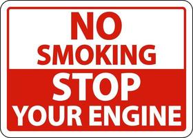 não fumar pare seu sinal de motor em fundo branco vetor