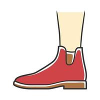 ícone de cor vermelha de botas femininas. vista lateral de sapatos da moda chelsea. design de calçado de salto plano feminino para a temporada de outono e primavera. vestuário, acessório de vestuário feminino. ilustração vetorial isolada vetor