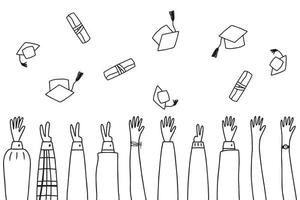 conceito de educação. os graduados jogam seus bonés de formatura no estilo air.doodle. vetor